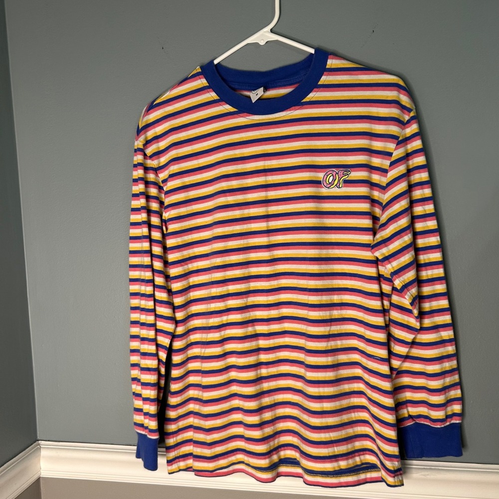 Odd Future Mens Striped Long Sleeve T-Shirt Multi-Color Donut Logo Size M